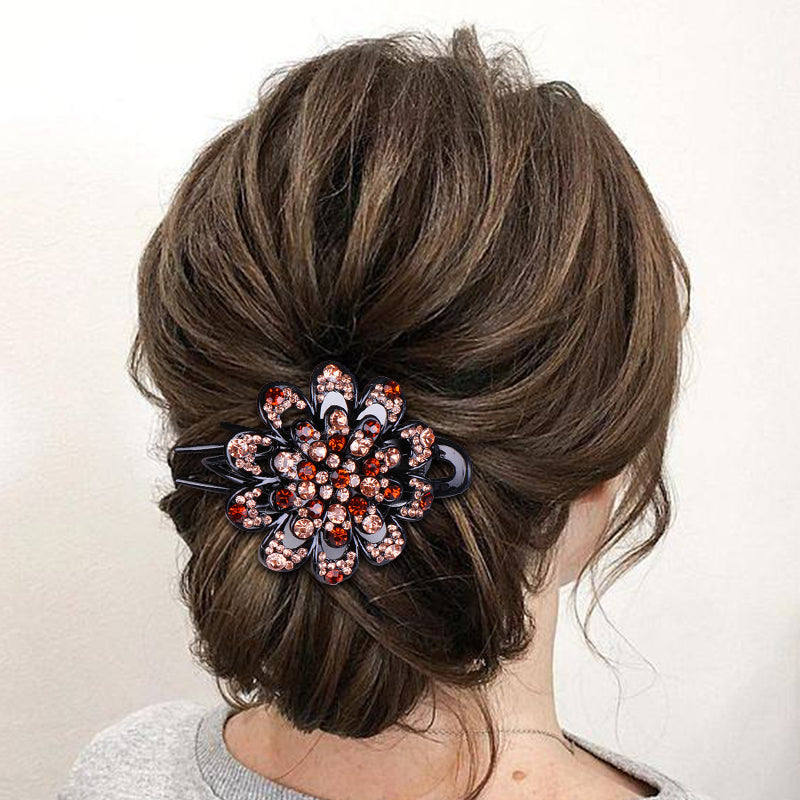 Rhinestone Flower Hair Clamp With Grip Teeth