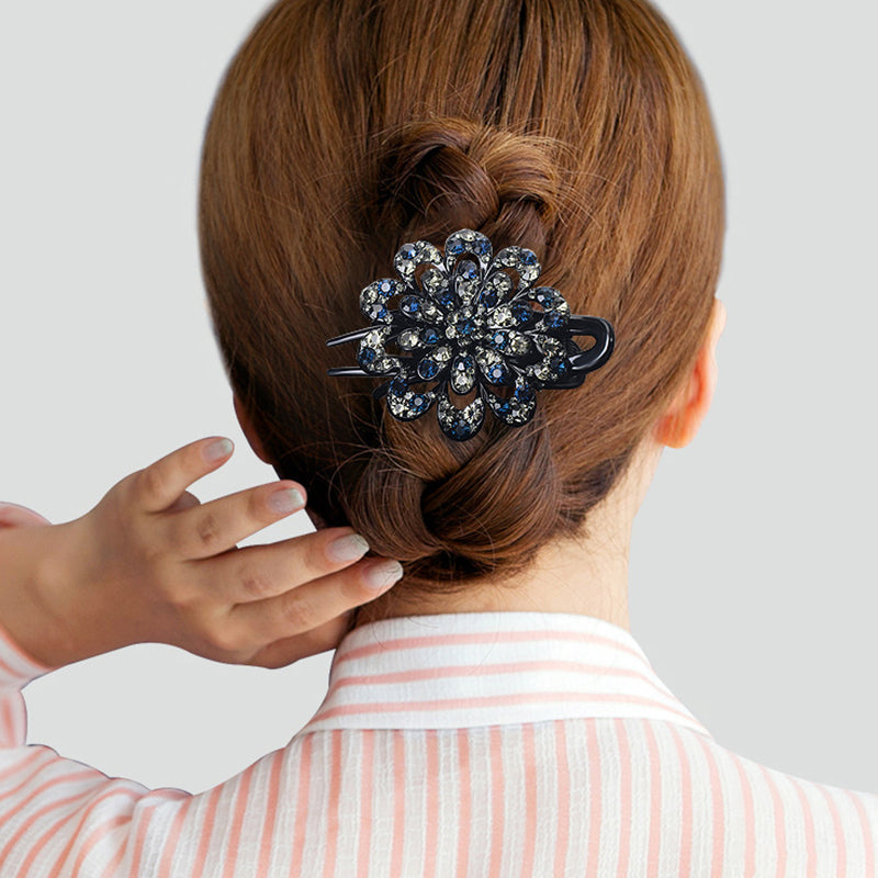 Rhinestone Flower Hair Clamp With Grip Teeth