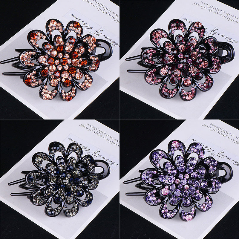 Rhinestone Flower Hair Clamp With Grip Teeth