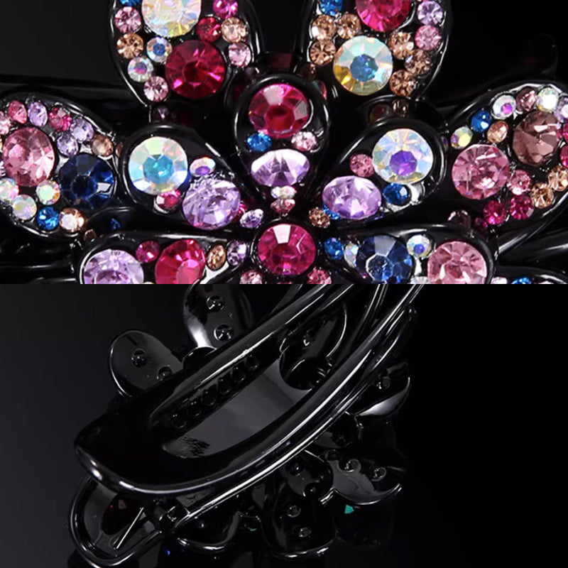 Rhinestone Flower Hair Clamp With Grip Teeth